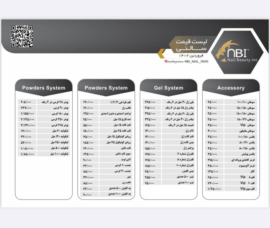 لیست قیمت محصولات nbi